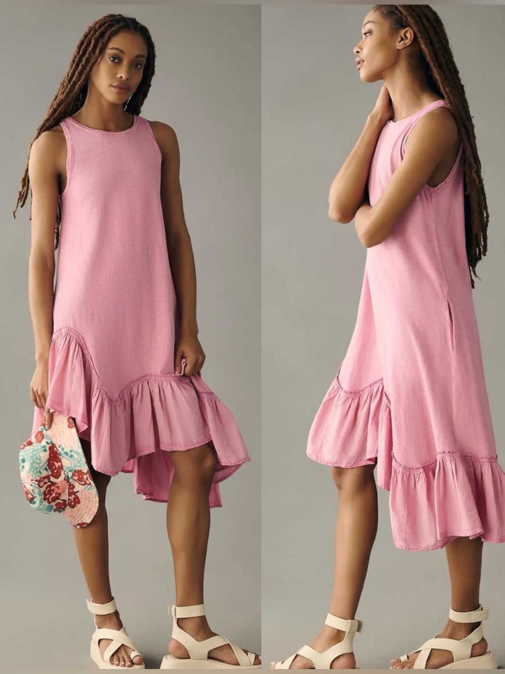 Sale! Anthropologie Asymmetrical Ruffle Hem Dress in Pink